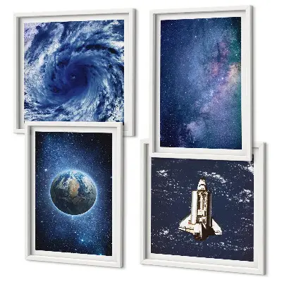 Mur de tableaux sur le thème de la terre, l'espace, la tempête et la galaxie