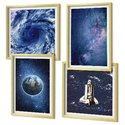 Mur de tableaux sur le thème de la terre, l'espace, la tempête et la galaxie