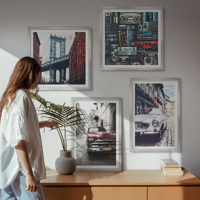 Ensemble de 4 tableaux Voitures anciennes brooklyn audio rétro