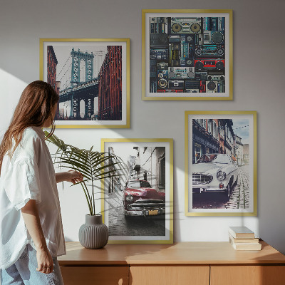 Ensemble de 4 tableaux Voitures anciennes brooklyn audio rétro
