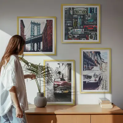 Ensemble de 4 tableaux voitures anciennes style rétro brooklyn audio