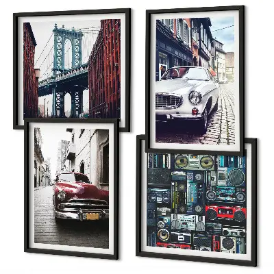 Ensemble de 4 tableaux voitures anciennes style rétro brooklyn audio