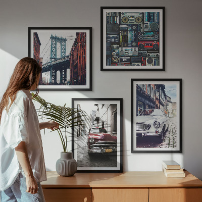 Ensemble de 4 tableaux Voitures anciennes brooklyn audio rétro