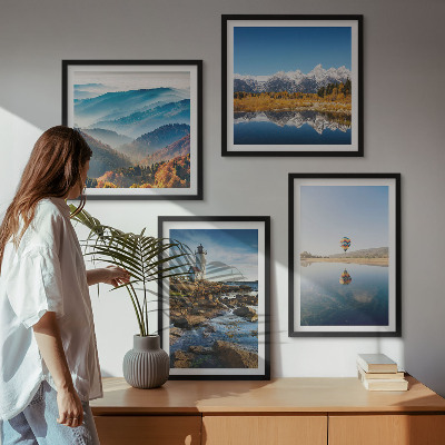 Mur de tableaux Vues sur la nature, phare, montagnes