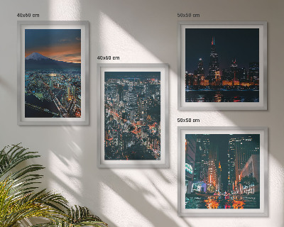 Ensemble de 4 tableaux Vue de la ville sur la montagne la nuit