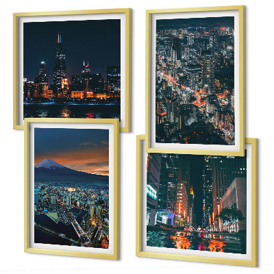Ensemble de 4 tableaux Vue de la ville sur la montagne la nuit
