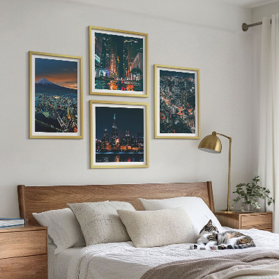 Ensemble de 4 tableaux Vue de la ville sur la montagne la nuit