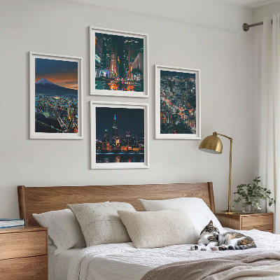 Ensemble de 4 tableaux Vue de la ville sur la montagne la nuit