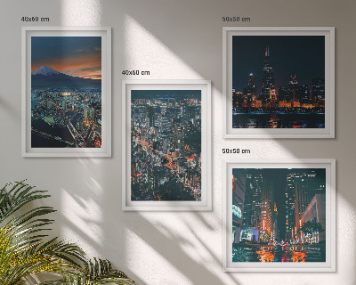 Ensemble de 4 tableaux Vue de la ville sur la montagne la nuit