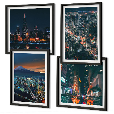 Ensemble de 4 tableaux Vue de la ville sur la montagne la nuit