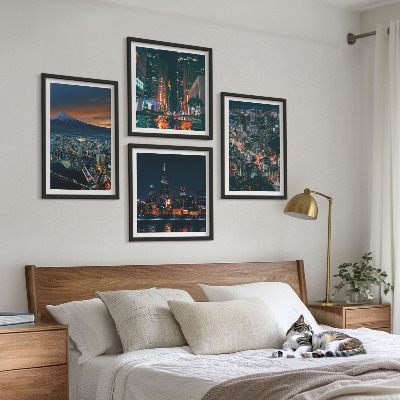 Ensemble de 4 tableaux Vue de la ville sur la montagne la nuit