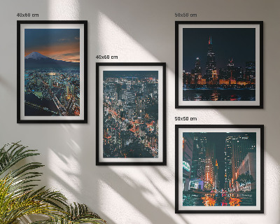 Ensemble de 4 tableaux Vue de la ville sur la montagne la nuit