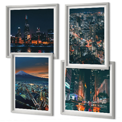 Ensemble de 4 tableaux Vue de la ville sur la montagne la nuit