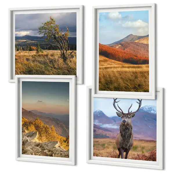 Mur de tableaux paysages de montagne et herbe à cerfs