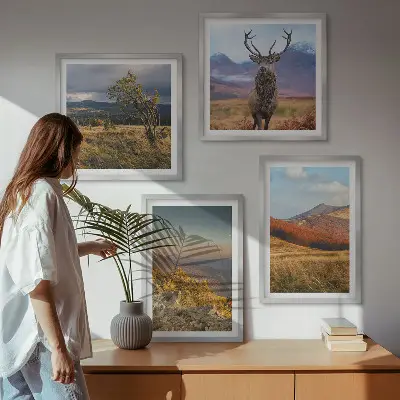 Mur de tableaux paysages de montagne et herbe à cerfs