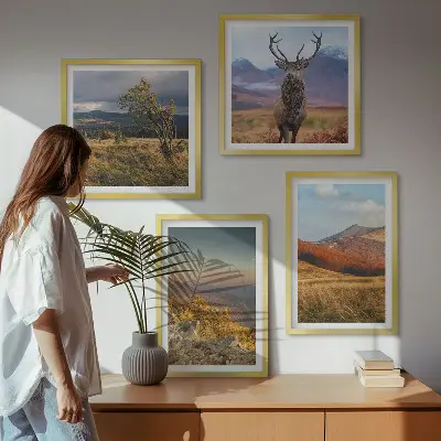 Mur de tableaux paysages de montagne et herbe à cerfs