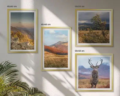 Mur de tableaux paysages de montagne et herbe à cerfs