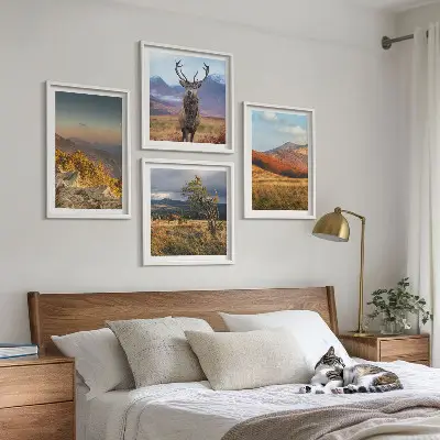 Mur de tableaux paysages de montagne et herbe à cerfs