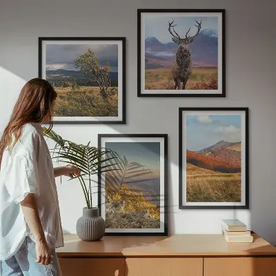 Mur de tableaux paysages de montagne et herbe à cerfs