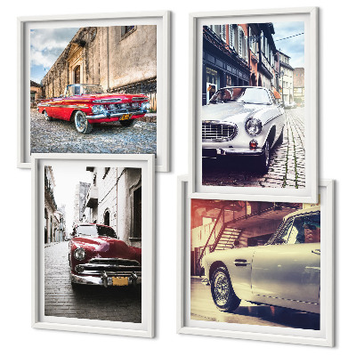 Ensemble de 4 tableaux Voitures classiques en ville