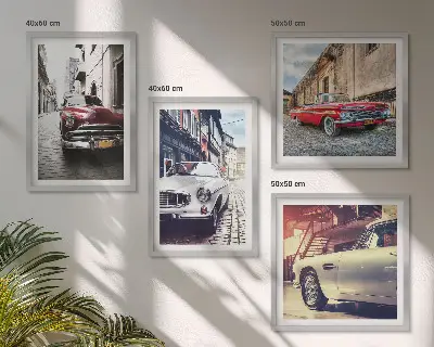 Voitures classiques en ville ensemble de 4 tableaux