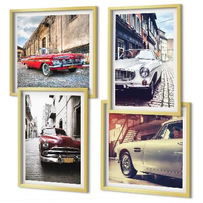 Ensemble de 4 tableaux Voitures classiques en ville