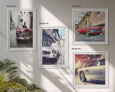 Ensemble de 4 tableaux Voitures classiques en ville