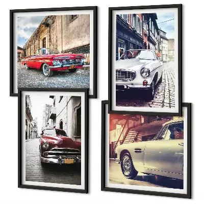 Voitures classiques en ville ensemble de 4 tableaux