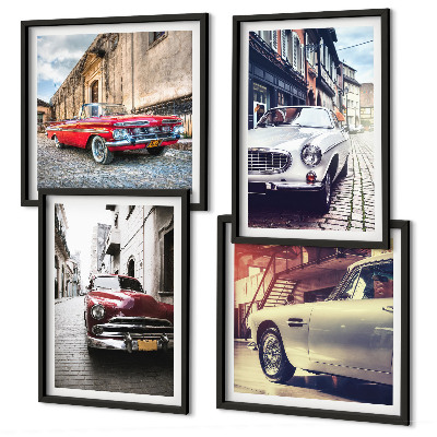 Ensemble de 4 tableaux Voitures classiques en ville