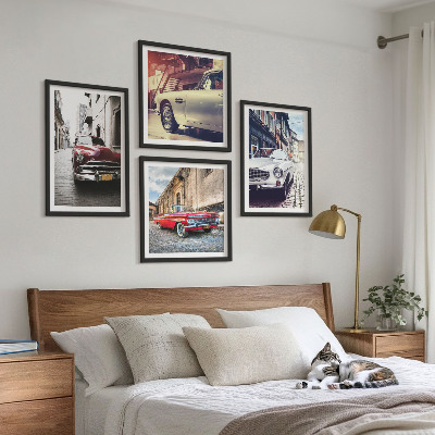 Ensemble de 4 tableaux Voitures classiques en ville