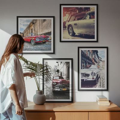Ensemble de 4 tableaux Voitures classiques en ville