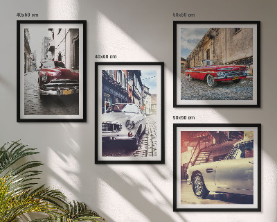 Ensemble de 4 tableaux Voitures classiques en ville