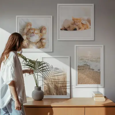 Mur de tableaux sur le thème des animaux mignons avec des chats et des chiens sur la plage