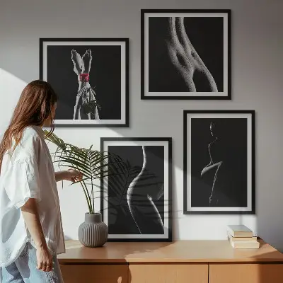 Formes féminines en noir et blanc polyptyque de 2 cadres