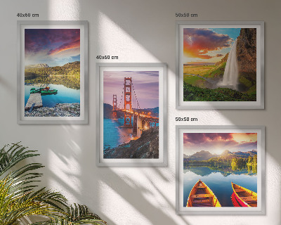 Ensemble de 4 tableaux Lacs de montagne bateaux ponts