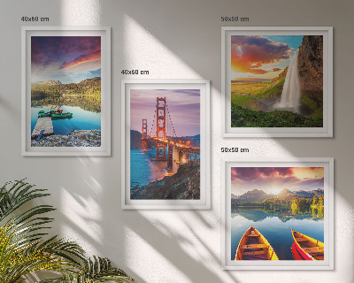 Ensemble de 4 tableaux Lacs de montagne bateaux ponts