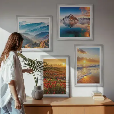 Polyptyque de deux cadres paysages de montagnes et de mers de l'ouest