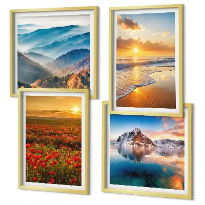 Polyptyque de deux cadres paysages de montagnes et de mers de l'ouest