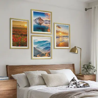 Polyptyque de deux cadres paysages de montagnes et de mers de l'ouest