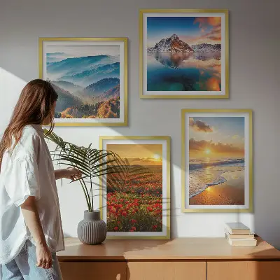 Polyptyque de deux cadres paysages de montagnes et de mers de l'ouest