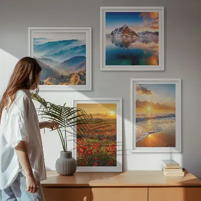 Polyptyque de deux cadres paysages de montagnes et de mers de l'ouest