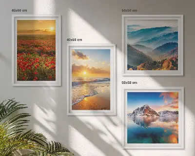 Polyptyque de deux cadres paysages de montagnes et de mers de l'ouest