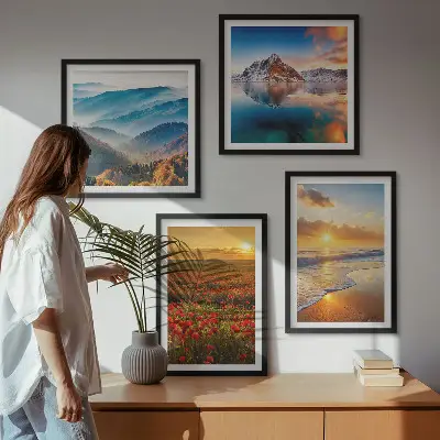 Polyptyque de deux cadres paysages de montagnes et de mers de l'ouest