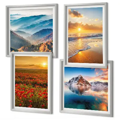 Polyptyque de deux cadres paysages de montagnes et de mers de l'ouest
