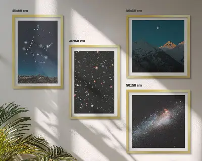 Tableau polyptyque Étoiles de la galaxie des Gémeaux ensemble de 3 cadres