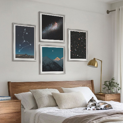 Ensemble de 4 tableaux Galaxie du lion et espace