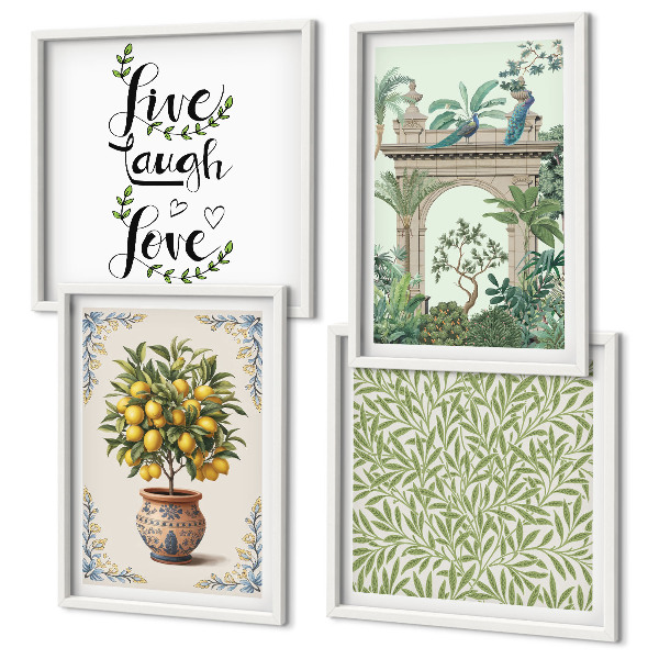 Ensemble de 4 tableaux Plantes exotiques à feuilles vertes