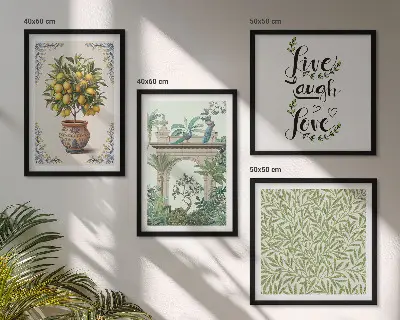 Plantes exotiques à feuilles vertes ensemble de 4 tableaux