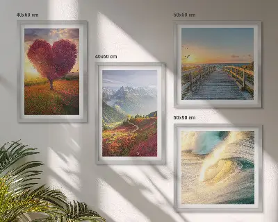 Mur de tableaux paysages de montagnes, vagues, arbre, cœur et jetée