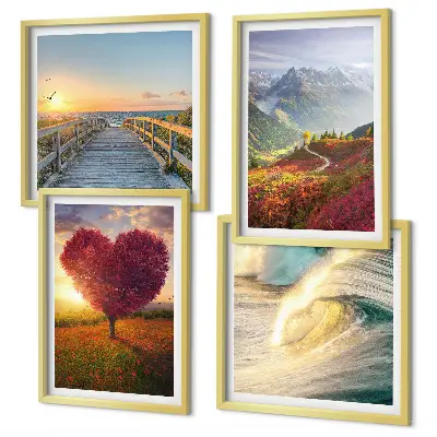 Mur de tableaux paysages de montagnes, vagues, arbre, cœur et jetée
